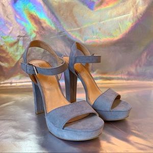 Light Blue Suede Block Heels with Ankle Straps 💎